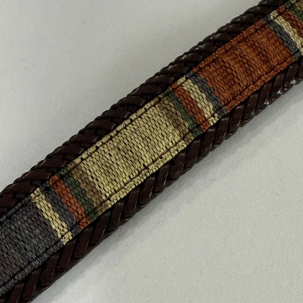 Vintage Western Woven Leather Belt Mens 36 Brown Braided Southwestern Buckle